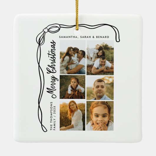 Bow Merry Christmas Family 6 Photos Keramisch Ornament (Achterkant)