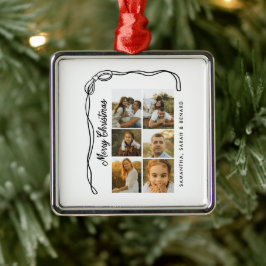 Bow Merry Christmas Family 6 Photos Metalen Ornament
