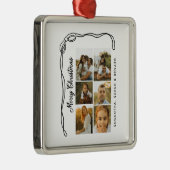 Bow Merry Christmas Family 6 Photos Metalen Ornament (Rechts)