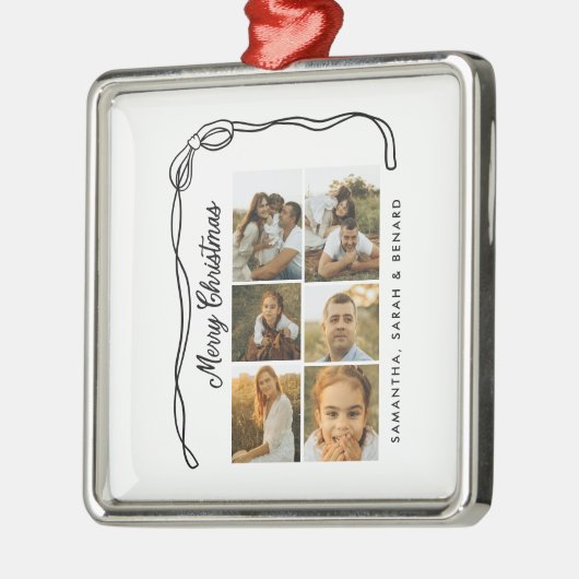 Bow Merry Christmas Family 6 Photos Metalen Ornament (Links)
