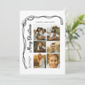 Bow Merry Christmas Family 6 Photos Plaid Feestdagenkaart (Staand voorkant)