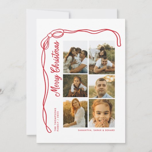 Bow Merry Christmas Family 7 Photos Feestdagenkaart (Voorkant)