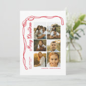 Bow Merry Christmas Family 7 Photos Feestdagenkaart (Staand voorkant)