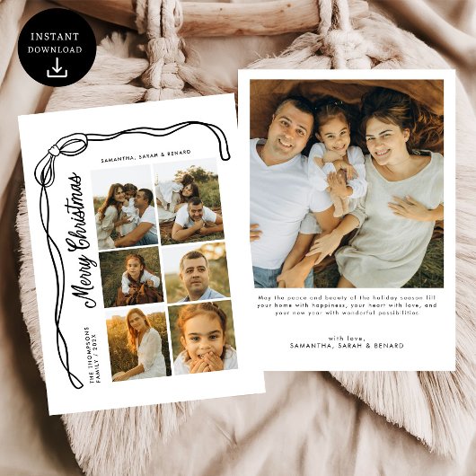 Bow Merry Christmas Family 7 Photos Feestdagenkaart