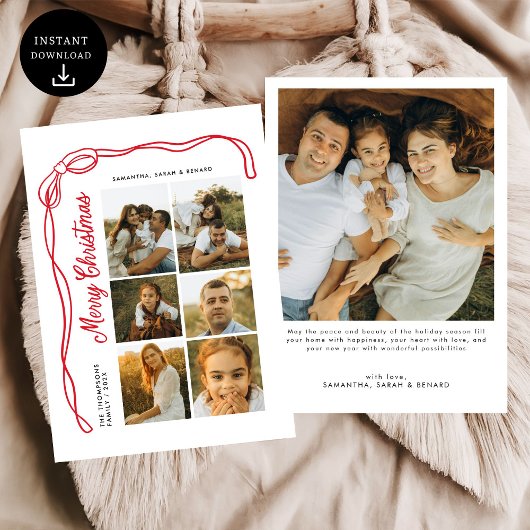 Bow Merry Christmas Family 7 Photos Feestdagenkaart