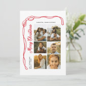 Bow Merry Christmas Family 7 Photos Feestdagenkaart (Staand voorkant)