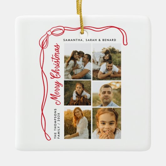 Bow Merry Christmas Family 7 Photos Keramisch Ornament (Voorkant)