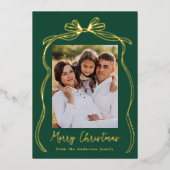  Bow Merry Christmas Green 2 Foto Folie Feestdagenkaart (Voorkant)