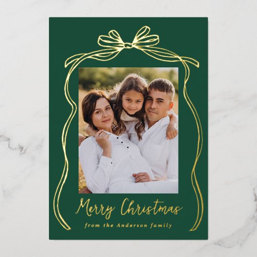  Bow Merry Christmas Green 2 Foto Folie Feestdagenkaart (Voorkant)