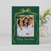  Bow Merry Christmas Green 2 Foto Folie Feestdagenkaart (Staand Voorkant)