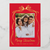  Bow Merry Christmas Red 2 Foto Folie Feestdagenkaart (Voorkant)
