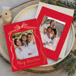 Bow Merry Christmas Red 2 Foto Folie Feestdagenkaart<br><div class="desc">Vier het seizoen in stijl met deze luxe folie kerstkaart, met uw favoriete verticale familiefoto tegen een rijke rode achtergrond versierd met een sierlijke gouden folie boog en lint. "Merry Christmas" schittert in gouden folie, het toevoegen van een vleugje sophisticatie, met ruimte hieronder om uw familienaam te personaliseren. De achterkant...</div>