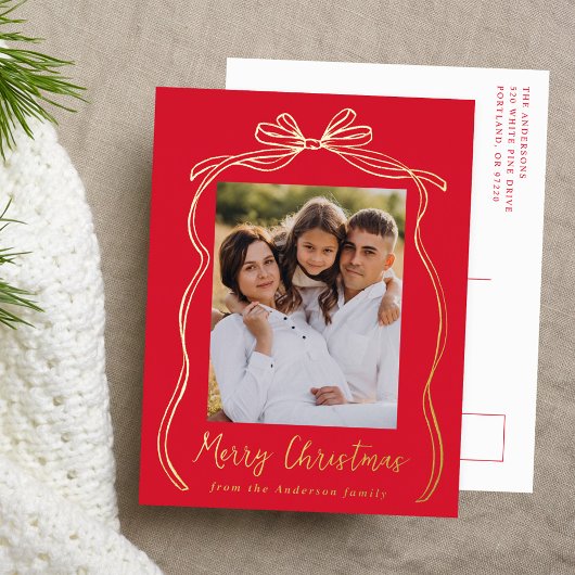  Bow Merry Christmas Red Foto Folie Feestdagen Briefkaart