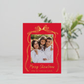  Bow Merry Christmas Red Foto Folie Feestdagen Briefkaart (Staand Voorkant)