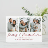 Bow Merry & Getrouwde Pas getrouwd Foto Kerstmis Feestdagenkaart (Staand voorkant)