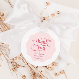 Bow Modern Minimalist Wavy Roze Meisje Baby shower Bedankjes Labels