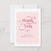 Bow Modern Minimalist Wavy Roze Meisje Baby shower Bedankkaart (Voorkant)
