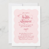 Bow Modern Minimalist Wavy Roze Meisje Baby shower Kaart (Voorkant)