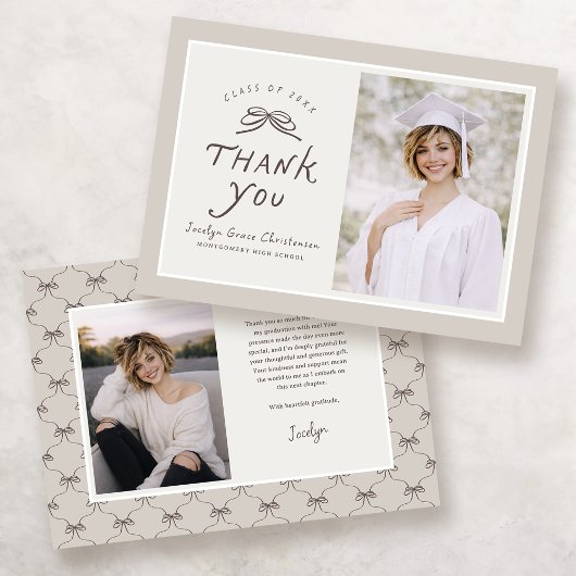 Bow Modern Photo Graduation Thank You Card Bedankkaart