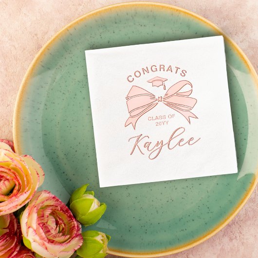 Bow Naam in Script Congrats Afstudeerder Folie Servetten