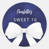 Bow navy blauw wit Sweet 16 Ronde Sticker (Voorkant)
