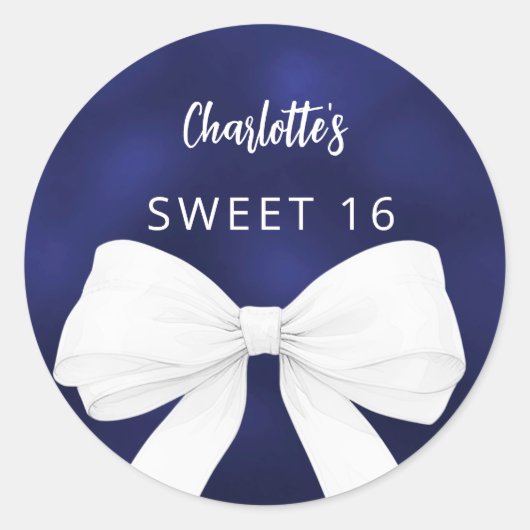 Bow navy blauw wit Sweet 16 Ronde Sticker (Voorkant)