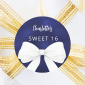 Bow navy blauw wit Sweet 16 Ronde Sticker
