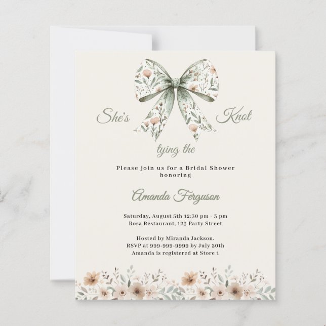 Bow neutral floral ivory Bridal Shower invitation (Voorkant)