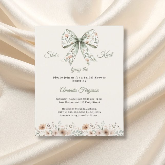 Bow neutral floral ivory Bridal Shower invitation (Creator heeft geüpload)
