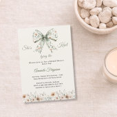 Bow neutral florals green ivory knot Bridal Shower Kaart