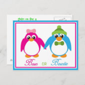 Bow of Bowtie Penguin Geslacht Onthulling Uitnodig Uitnodiging Briefkaart (Voorkant / Achterkant)