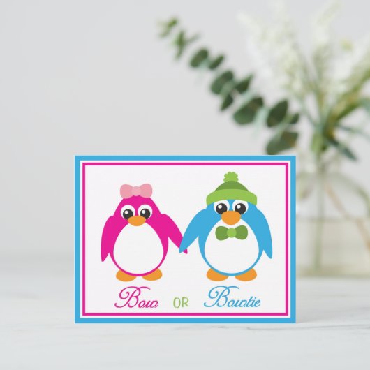 Bow of Bowtie Penguin Geslacht Onthulling Uitnodig Uitnodiging Briefkaart (Staand voorkant)