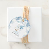 Bow One Silly Goose 1st Birthday Blue Gingham Bedankjes Labels (In situ)