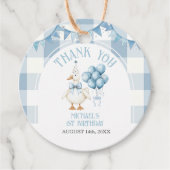 Bow One Silly Goose 1st Birthday Blue Gingham Bedankjes Labels (Voorkant)