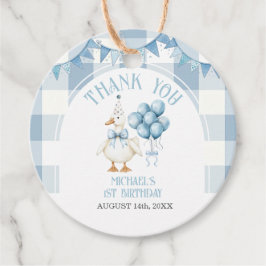 Bow One Silly Goose 1st Birthday Blue Gingham Bedankjes Labels