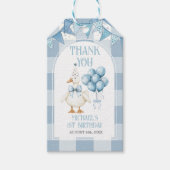 Bow One Silly Goose 1st Birthday Blue Gingham Cadeaulabel (Voorkant)