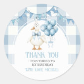 Bow One Silly Goose 1st Birthday Blue Gingham Ronde Sticker (Voorkant)