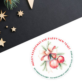 Bow Ornamenten Pine Needles Kerstadres Ronde Sticker