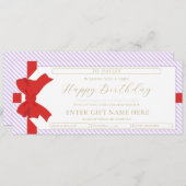 Bow Paarse Streep Babysitten Gift Voucher Kaart (Voorkant / Achterkant)