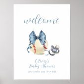 Bow Pacifier Baseball Sport Baby Shower Welcome  Poster (Voorkant)