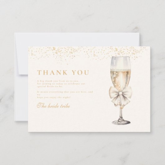 Bow Parels en Prosecco Vrijgezellenfeest Bedankkaart (Voorkant)