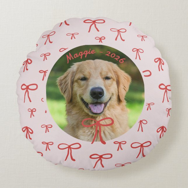 Bow Pattern Personalized Pet Photo Pillow Rond Kussen (Voorkant)