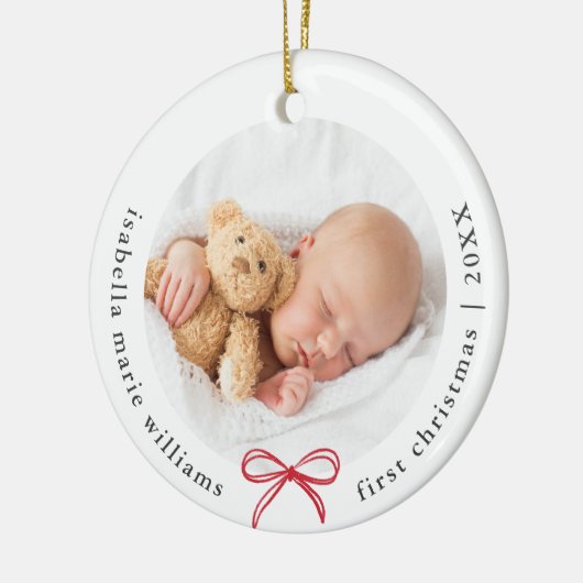 Bow Photo Modern Baby Eerste Kerstdag Keramisch Ornament (Links)