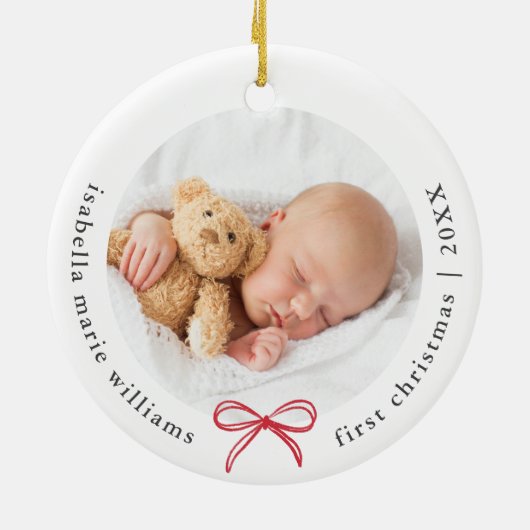 Bow Photo Modern Baby Eerste Kerstdag Keramisch Ornament (Achterkant)
