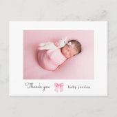 Bow Photo Script Meisje Baby shower Bedankt Briefkaart (Voorkant)