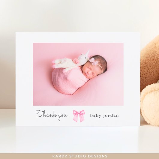 Bow Photo Script Meisje Baby shower Bedankt Briefkaart