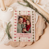 Bow Pinecone Patroon Kerstfoto Feestdagenkaart