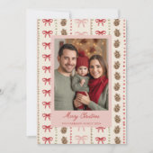 Bow Pinecone Patroon Kerstfoto Feestdagenkaart (Voorkant)