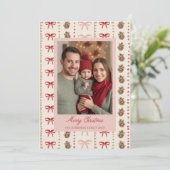 Bow Pinecone Patroon Kerstfoto Feestdagenkaart (Staand voorkant)