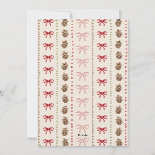 Bow Pinecone Patroon Kerstfoto Feestdagenkaart (Achterkant)